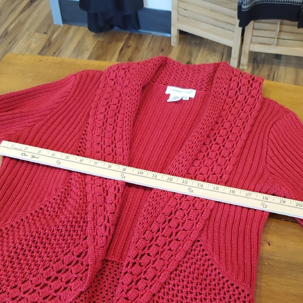Coldwater Creek Open knit crochet boho style Women's Rich Red Cardigan SZ S - Picture 8 of 11
